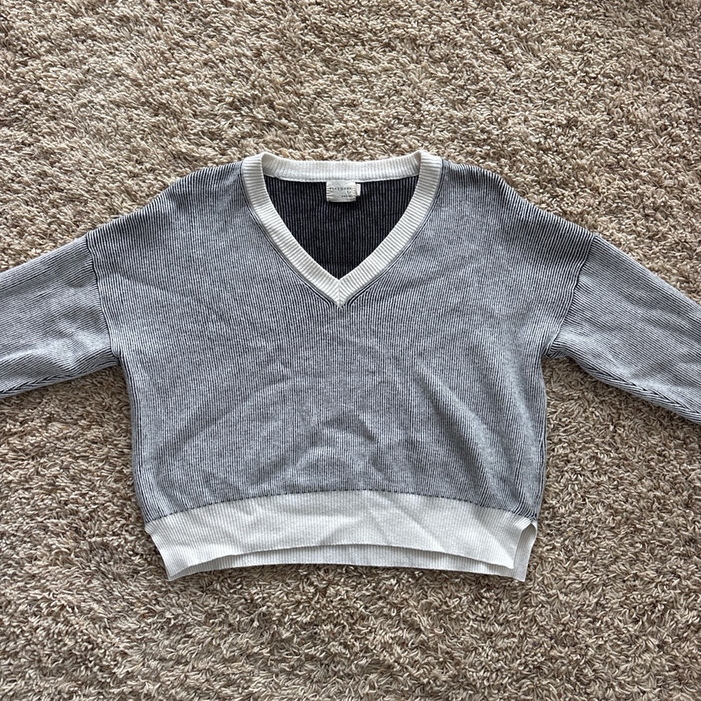 Dreamers Gray and White V-Neck Sweater